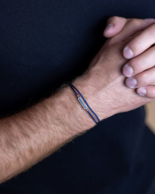 Blue nylon bracelet with a Blue Tiger Eye stone element