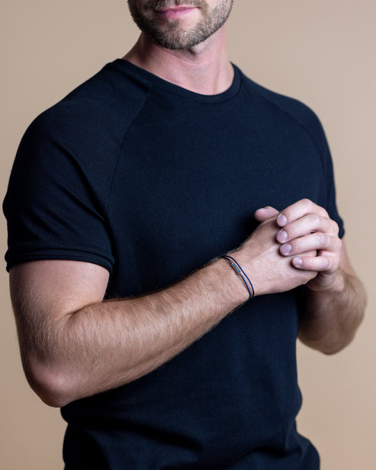 Blue nylon bracelet with a Blue Tiger Eye stone element