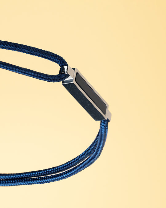 Blue nylon bracelet with a Blue Tiger Eye stone element