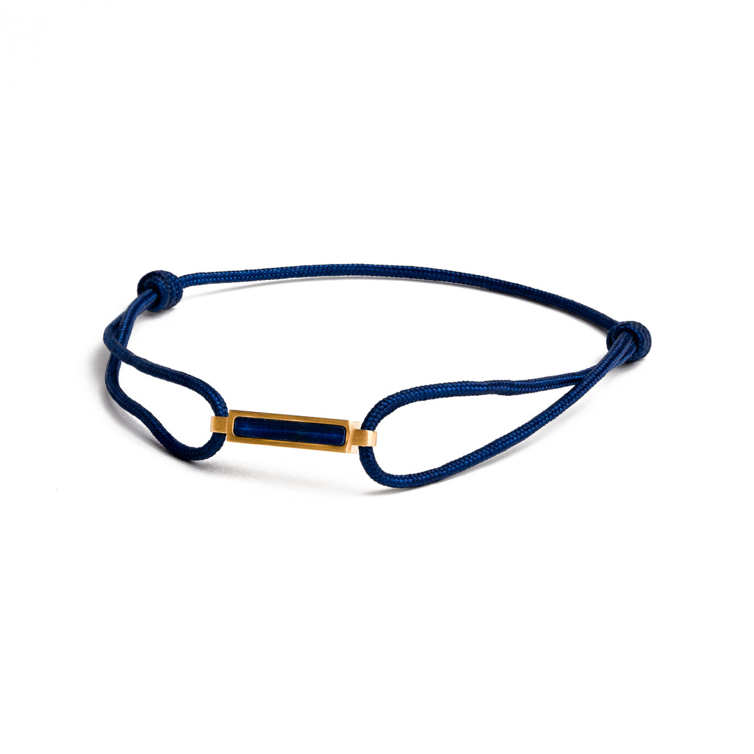Blue nylon bracelet with a gold-plated Blue Tiger Eye element