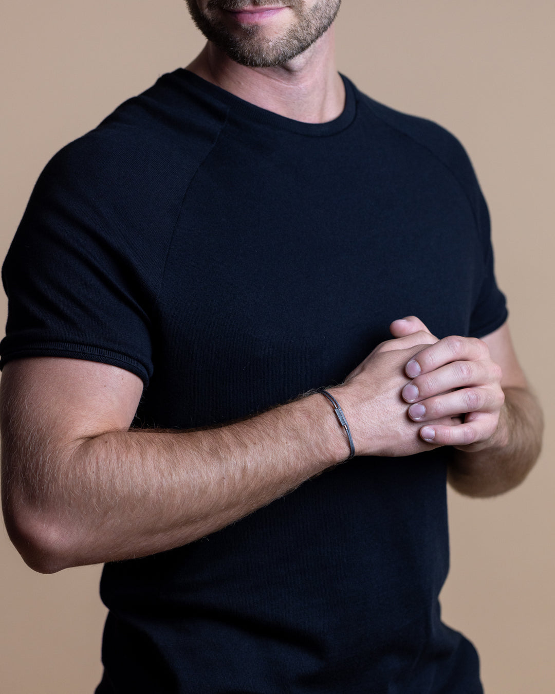 Grey nylon bracelet with a Larvikite stone element