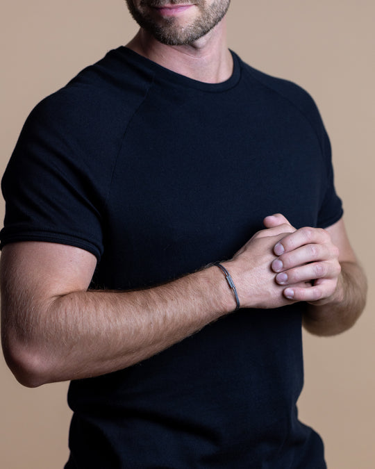 Grey nylon bracelet with a Larvikite stone element