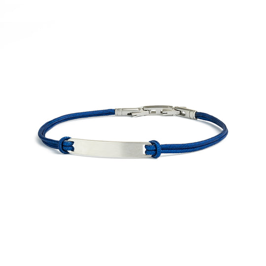 Blue nylon bracelet with an engraving plate