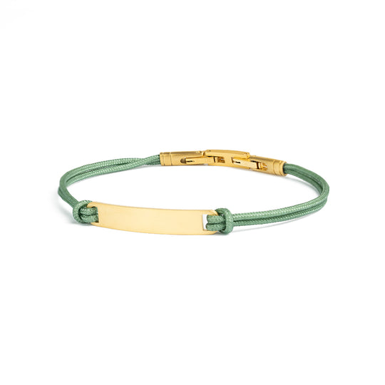 Green nylon bracelet with a gold-plated engraving plate