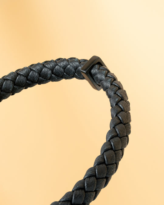 Single black Italian nappa leather bracelet with full black finish