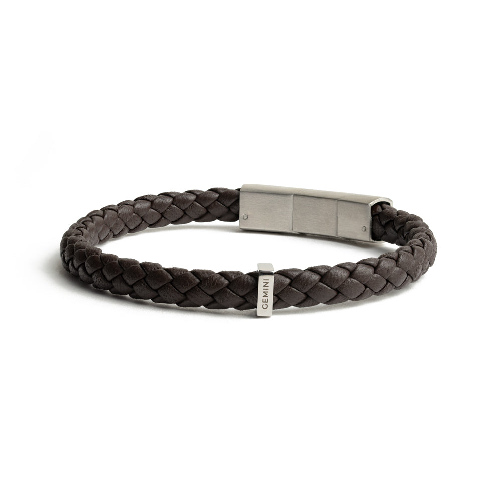 Single brown Italian nappa leather bracelet with silverplated finish