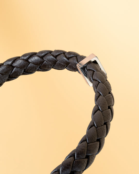Single brown Italian nappa leather bracelet with silverplated finish