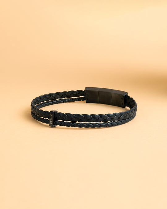 Double black Italian nappa leather bracelet with black finish
