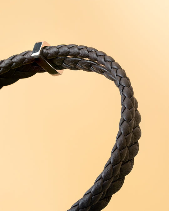 Double brown Italian nappa leather bracelet with silverplated finish