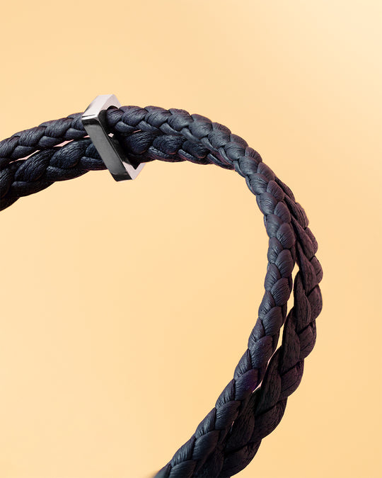 Double blue Italian nappa leather bracelet with silverplated finish