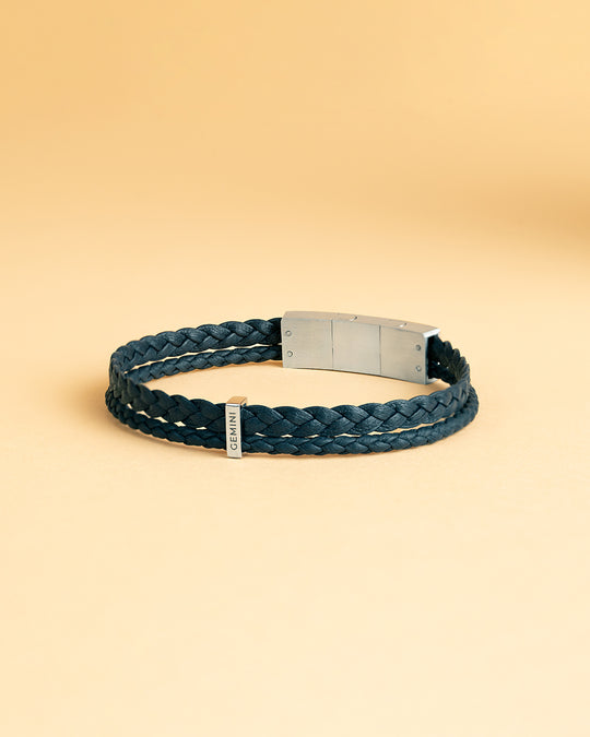 Double blue Italian nappa leather bracelet with silverplated finish