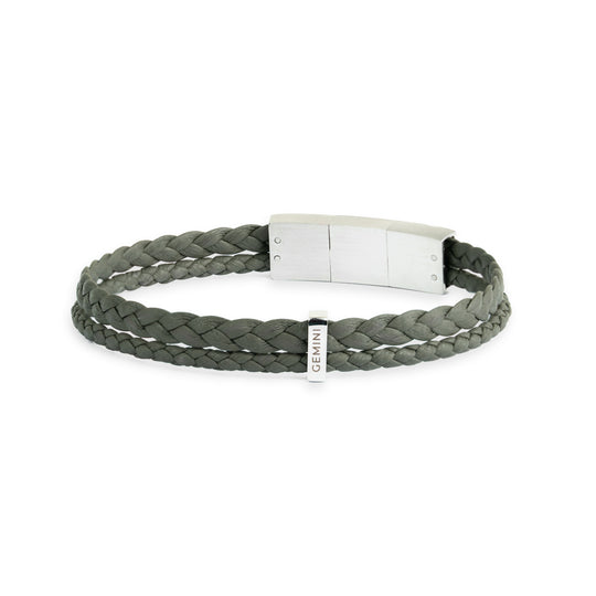 Doppeltes grünes Armband aus italienischem Nappaleder mit versilberter Oberfläche