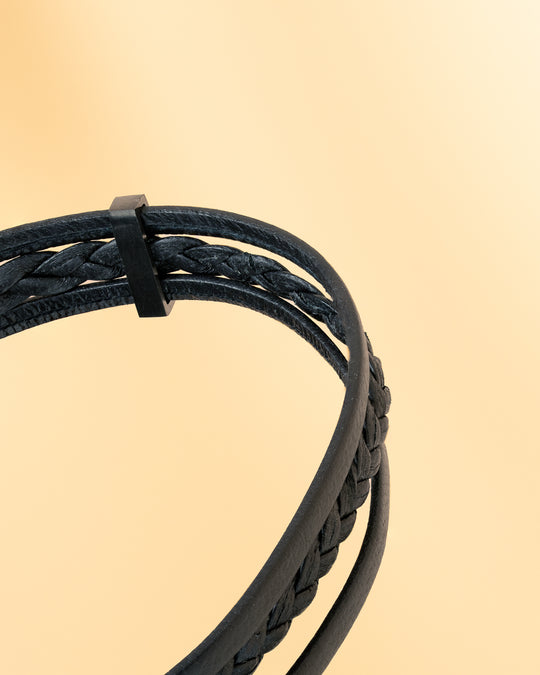 Triple black Italian nappa leather bracelet with black finish