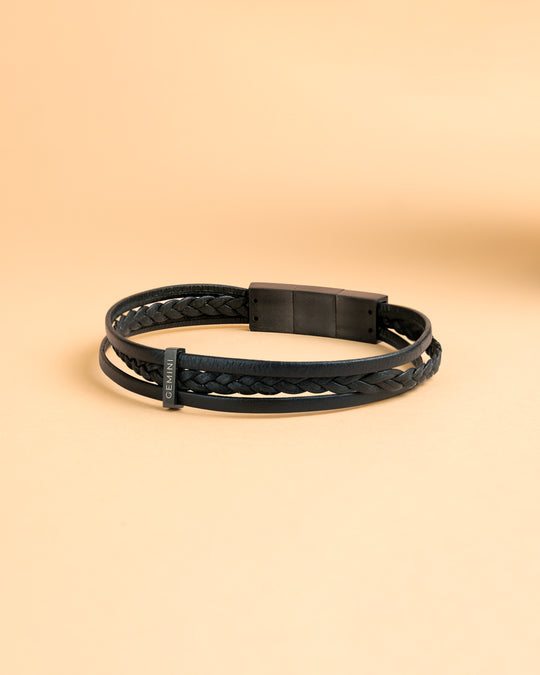 Triple black Italian nappa leather bracelet with black finish