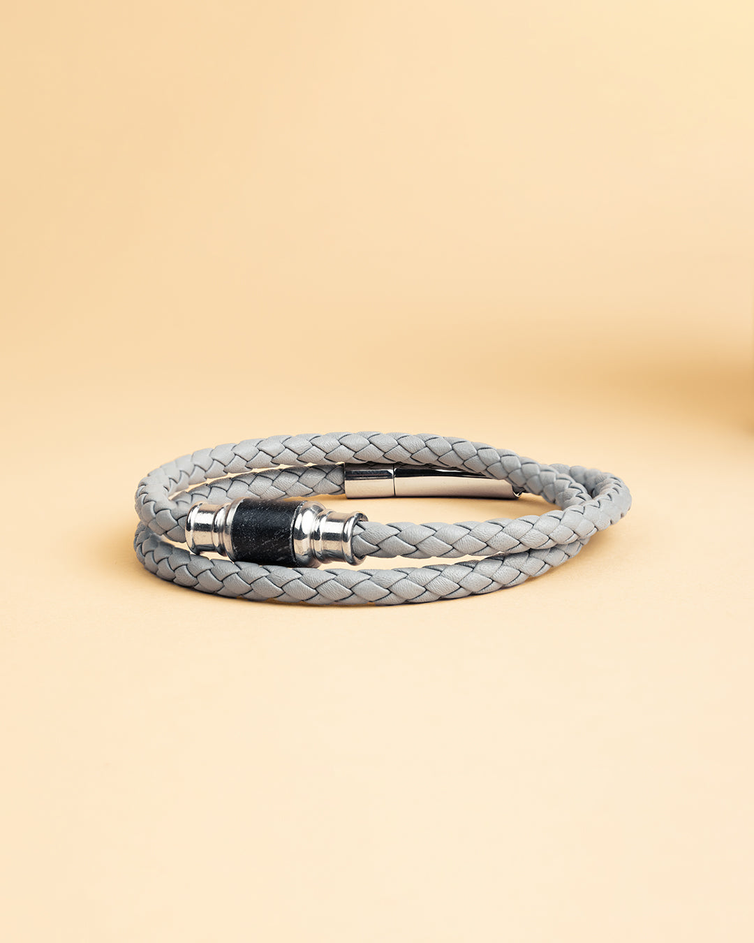 Bracelet en cuir avec pierre de Jaspe gris Gemini Official