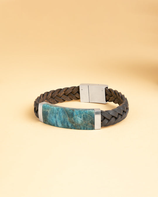 Leather bracelet with Grandidierite stone