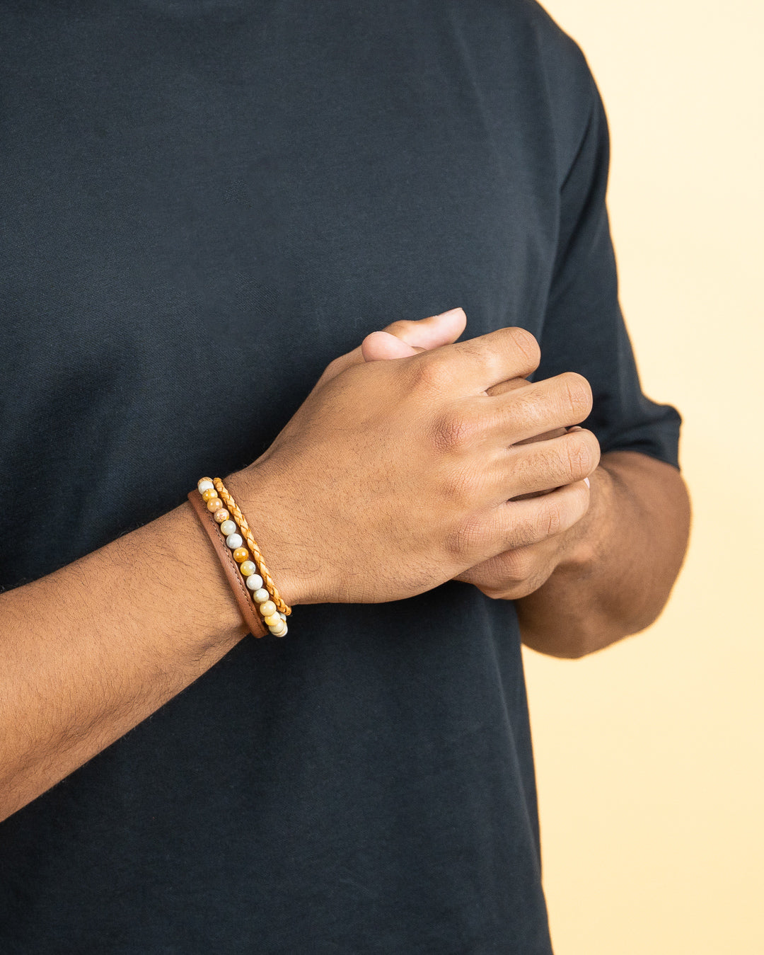 Triple bracelet with 6mm Jasper stone and Nappa leather