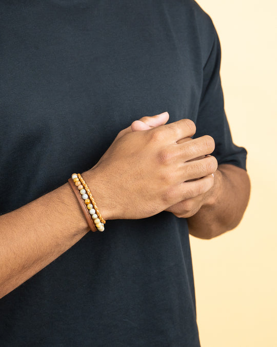 Triple bracelet with 6mm Jasper stone and Nappa leather