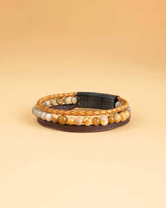 Triple bracelet with 6mm Jasper stone and Nappa leather