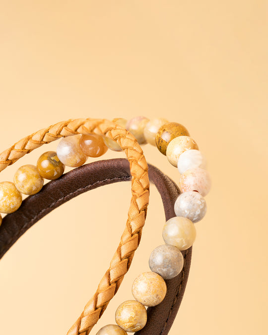 Triple bracelet with 6mm Jasper stone and Nappa leather
