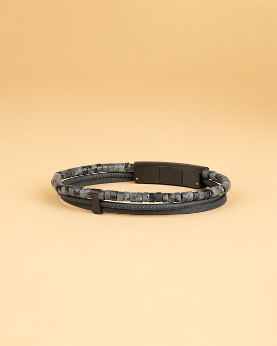 Triple bracelet with Italian leather and 2mm Larvikite stone
