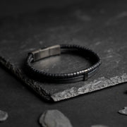 Triple bracelet with Italian leather and 2mm Black Agate stones