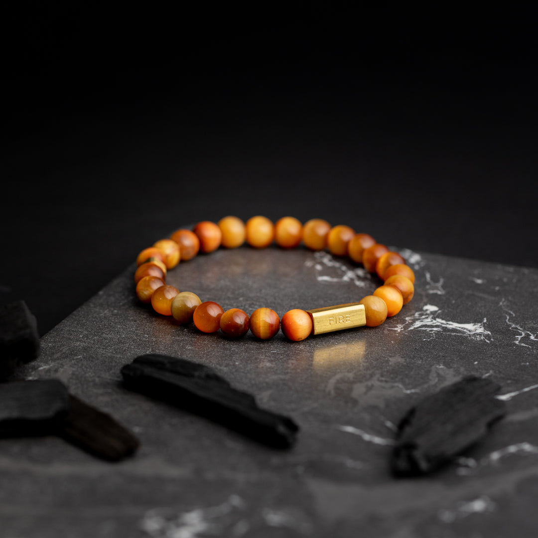 8mm Bracelet with orange Tiger Eye stone
