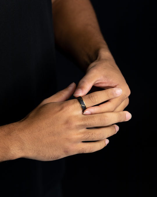 8mm Gold titanium ring with Forged Carbon finish