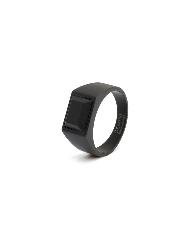 Black Titanium signet ring with black Agate stone