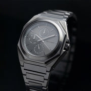 42mm full stainless steel watch with dark grey finish and silver details