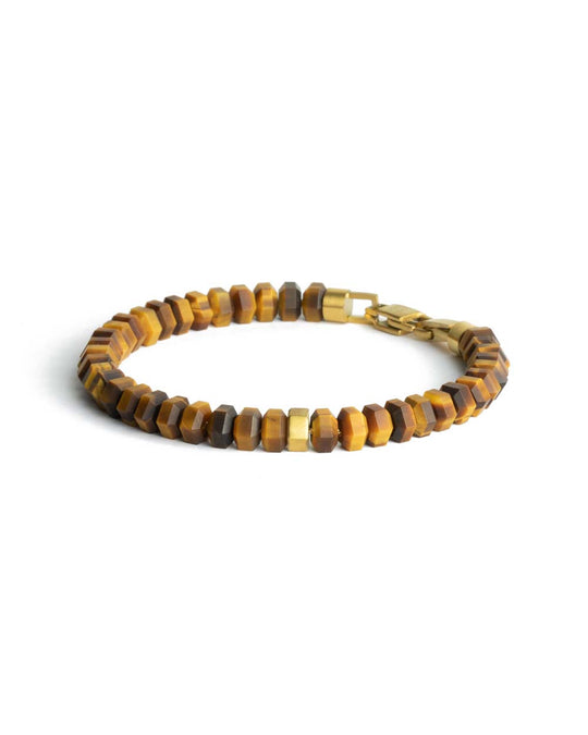 Exclusieve armband met handgeslepen Tijgeroogsteen en 18k gouden plating