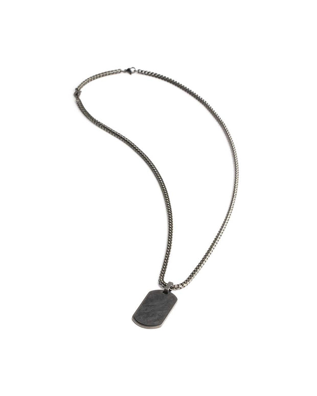 2mm dark plated foxtail necklace with forged carbon pendant