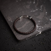 Single brown Italian nappa leather bracelet with silverplated finish