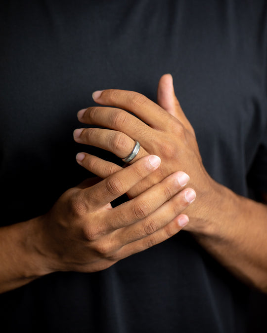 6mm Silver Titanium ring with Larvikite stone