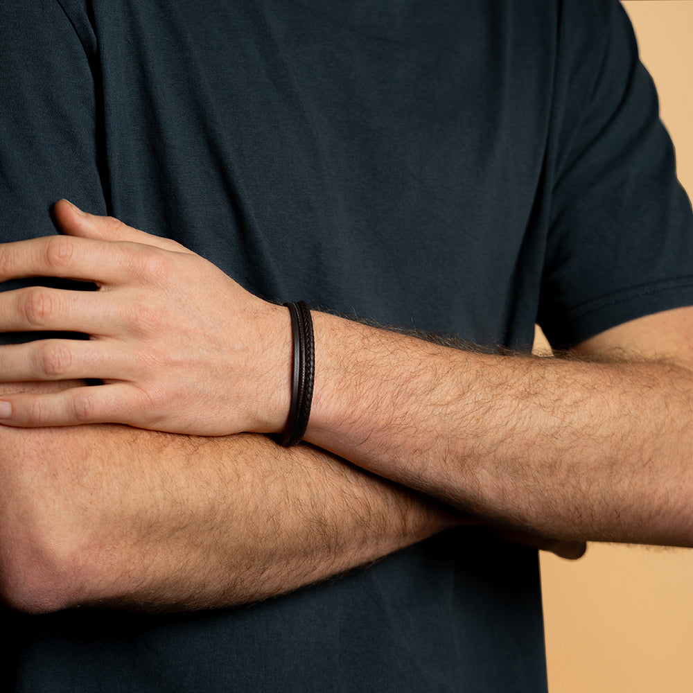 Dreifaches Armband mit braunem italienischem Nappaleder