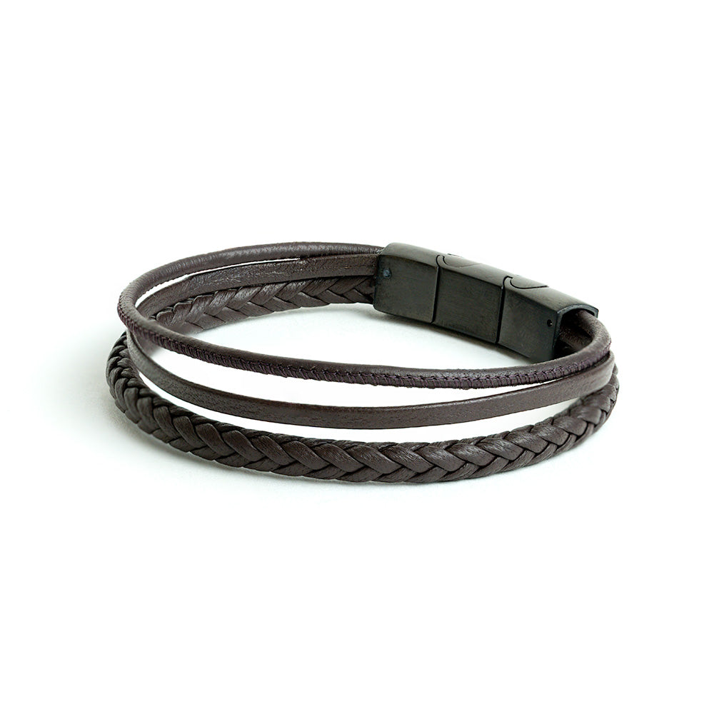 Dreifaches Armband mit braunem italienischem Nappaleder