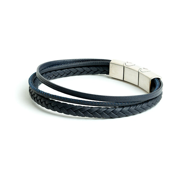 Drievoudige armband met blauw Italiaans nappaleer