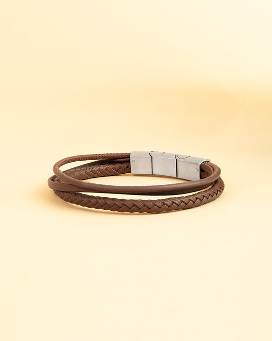Bracelet triple en cuir nappa italien marron clair