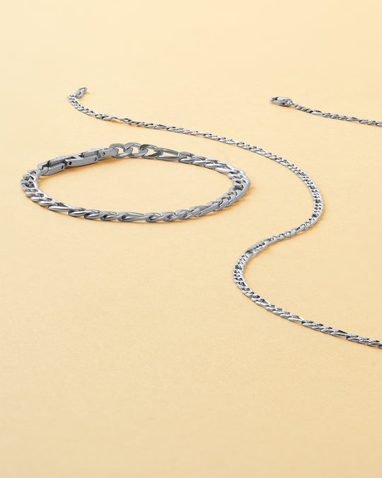 Collier et bracelet Figaro avec finition argentée