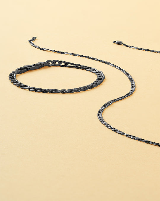 Collier et bracelet Figaro avec finition noire