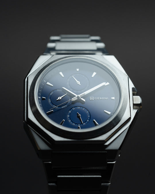 42mm full stainless steel watch with silver finish