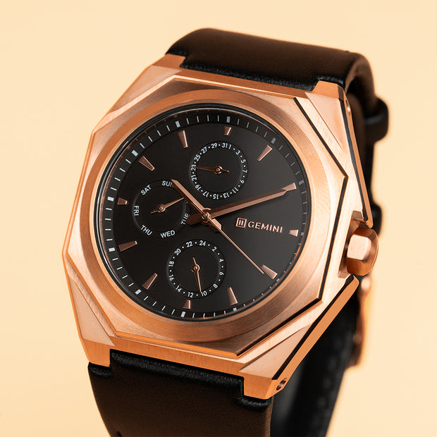 42mm bronze steel watch with Italian leather strap