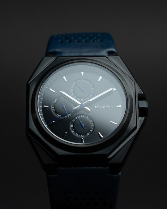 44 mm dunkelgraue Stahluhr mit italienischem Lederarmband