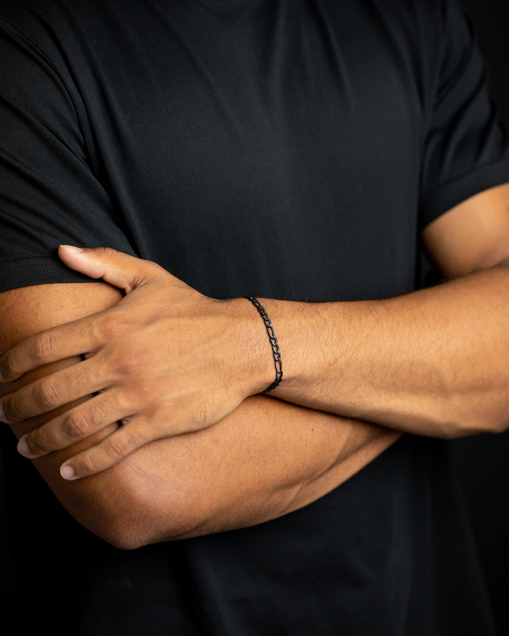 Figaro necklace & bracelet with black finish
