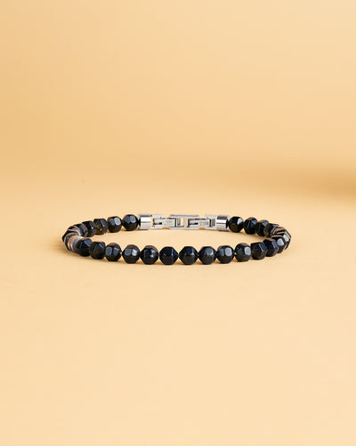 6mm Bracelet avec des pierres d'obsidienne et un élément en titane