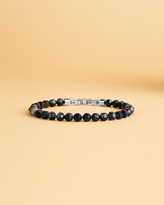 Bracelet with 6mm green Obsidian stone and titanium element