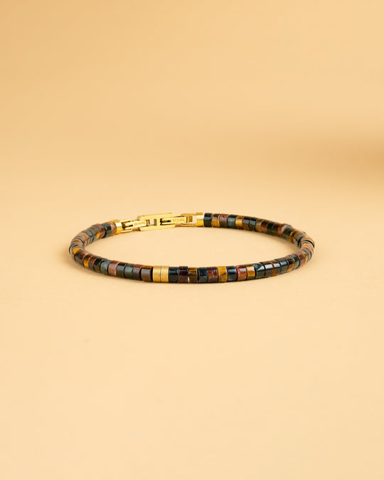 2 mm Armband mit gemischten Tigerauge-Steinen und Titanelement