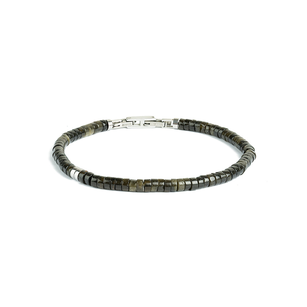 2mm Bracelet with green Obsidian stones and titanium element