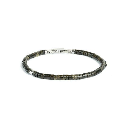 2mm Bracelet with green Obsidian stones and titanium element