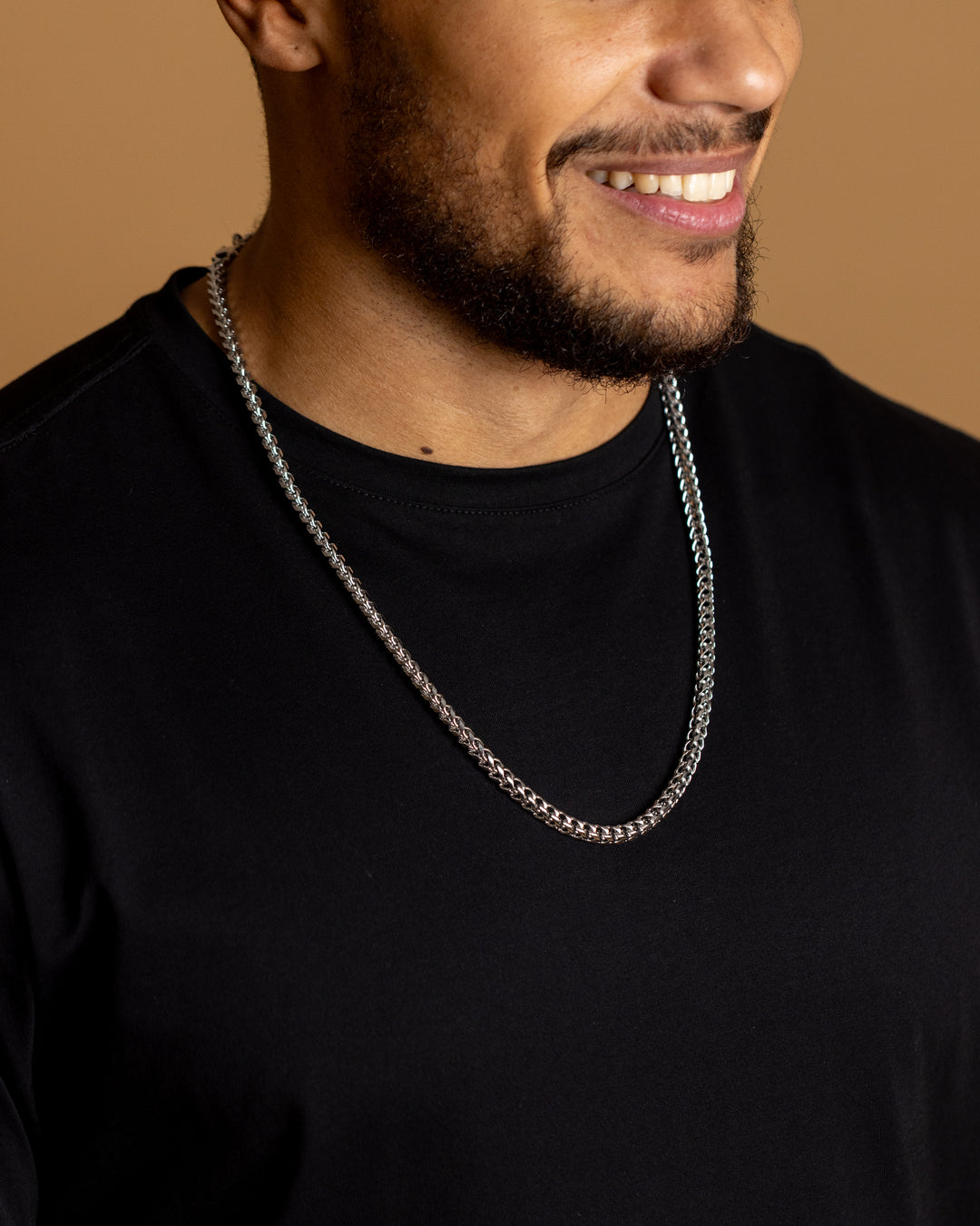 5mm foxtail necklace in stainless steel with silver plated finish